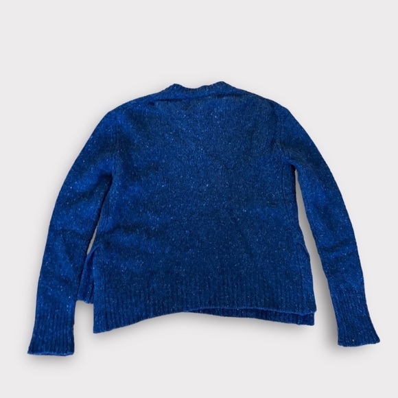 Vince Crew Neck Knit Sweater Asymmetric Split Hem Speckled Marine Navy Blue - Picture 5 of 6